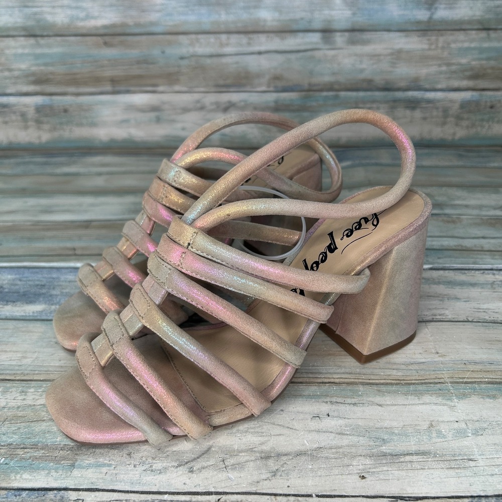 Free People Colette Cinched Heel Sandals Size 36 US 6 Rainbow Shiny Chunky